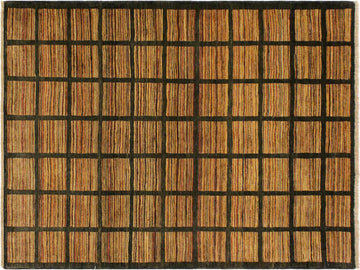 Modern Gabbeh Pamala Charcoal/Rust Wool Rug - 4'2'' x 5'11''